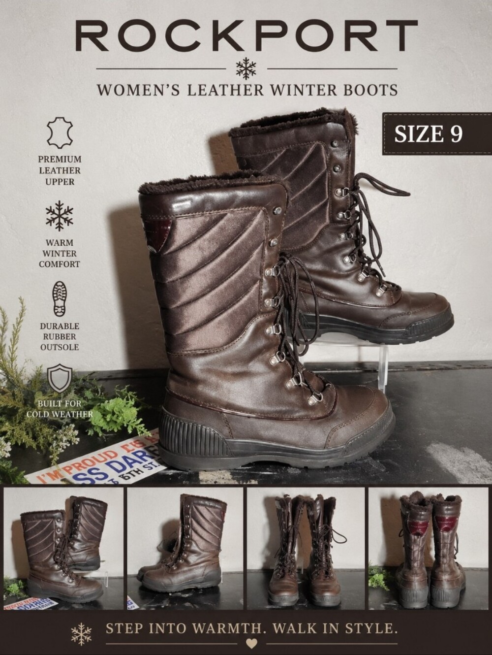 ROCKPORT Women's 9 Leather Upper Winter Boots